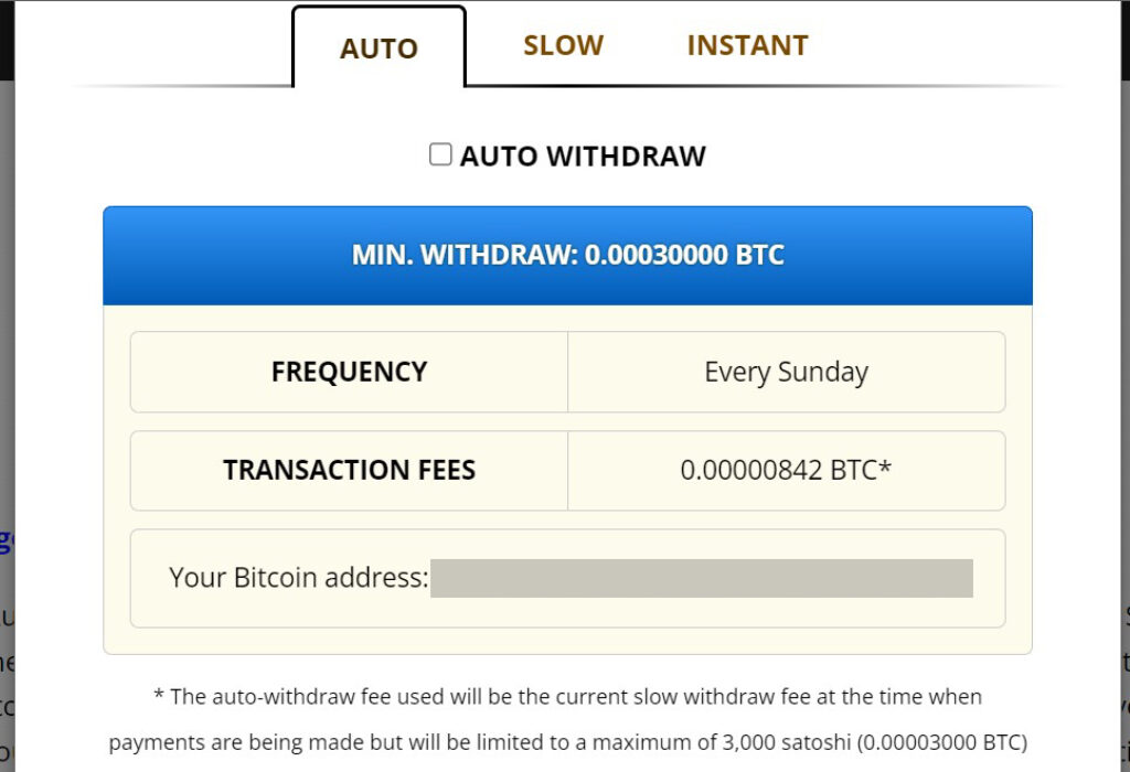 auto withdrawal option on freebitco.in