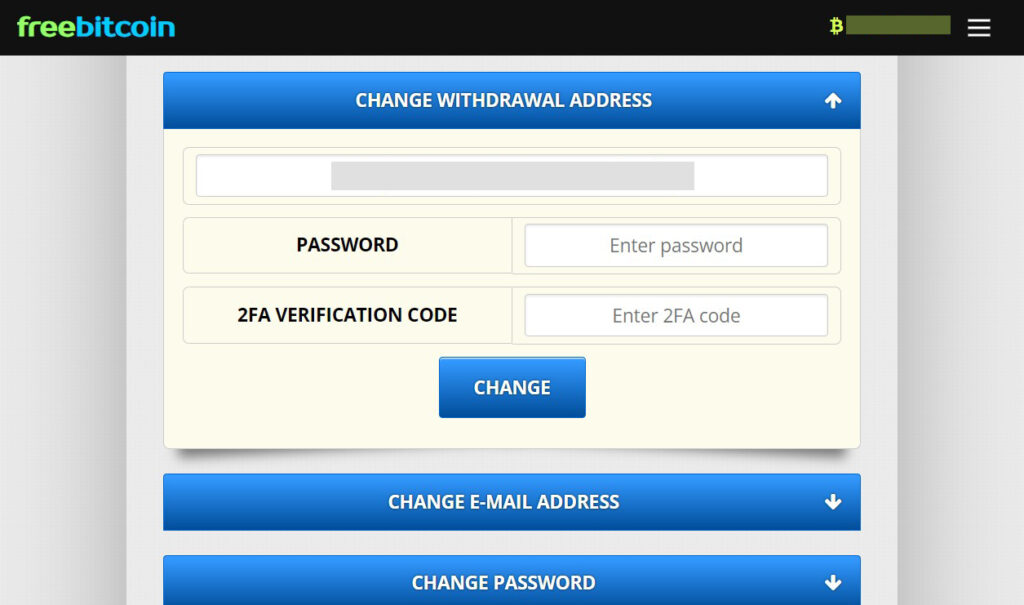 change withdrawal address page on freebitco.in