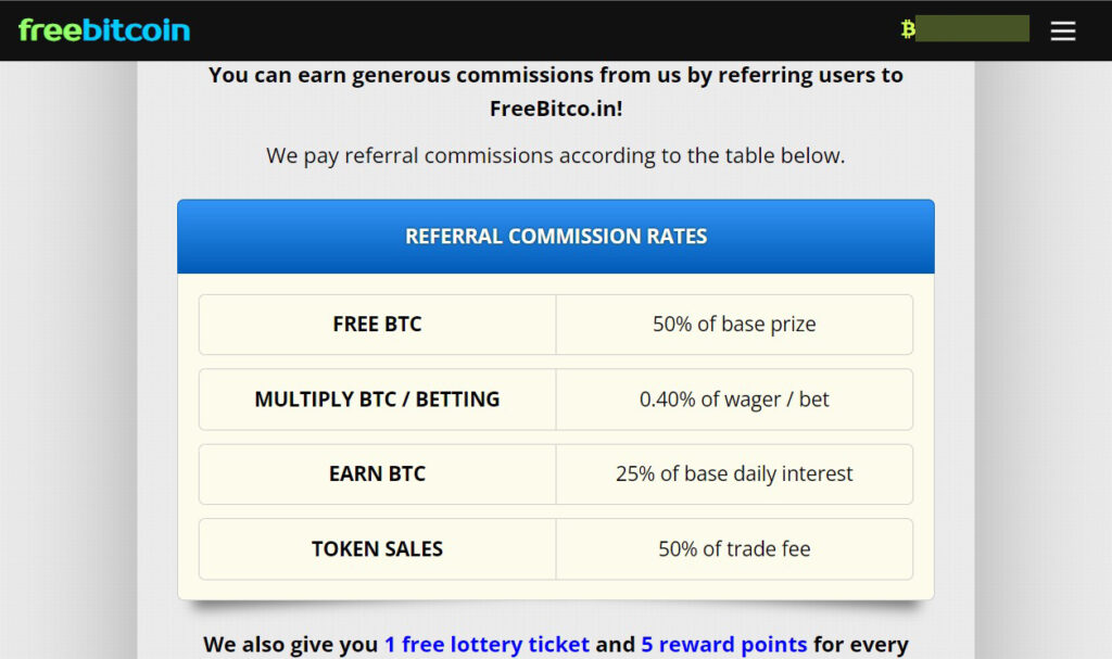 referral rates on freebitco.in