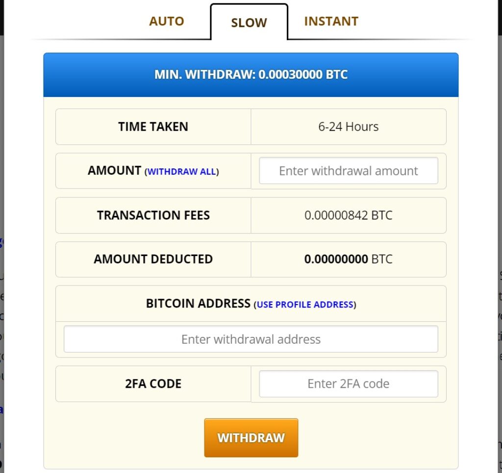 slow withdrawal option on freebitco.in