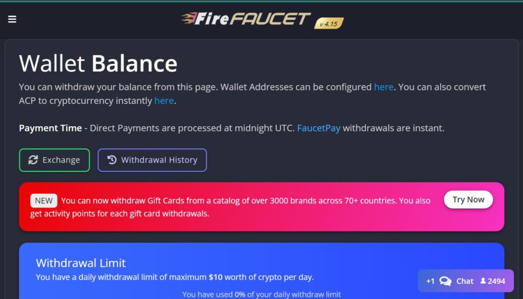 fire faucet withdrawal page