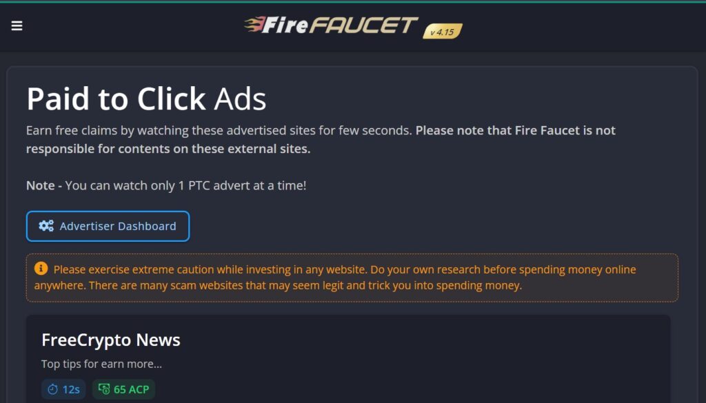 firefaucet ptc ads page
