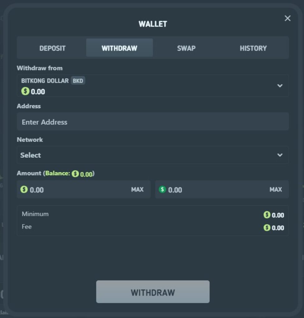 bitkong wallet withdraw tab