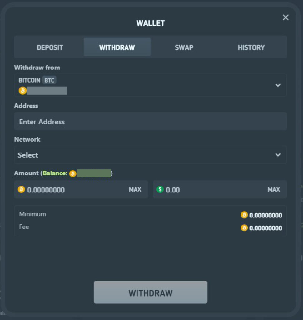 cryptocurrency selection before withdrawing