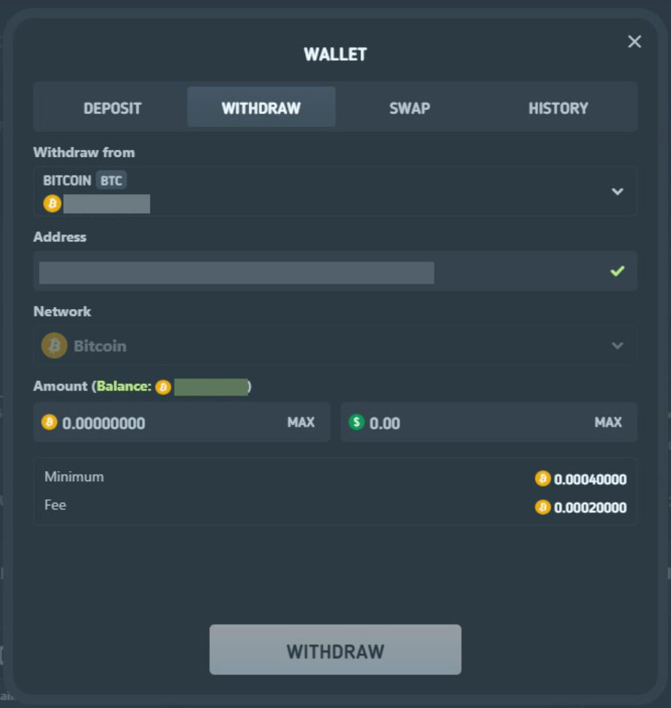 filling out the address select the corresponding network here btc