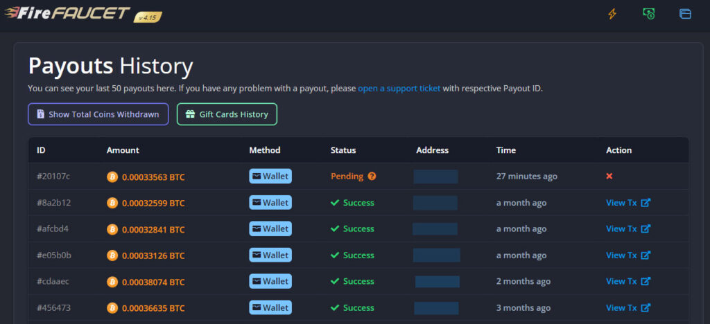firefaucet payouts history
