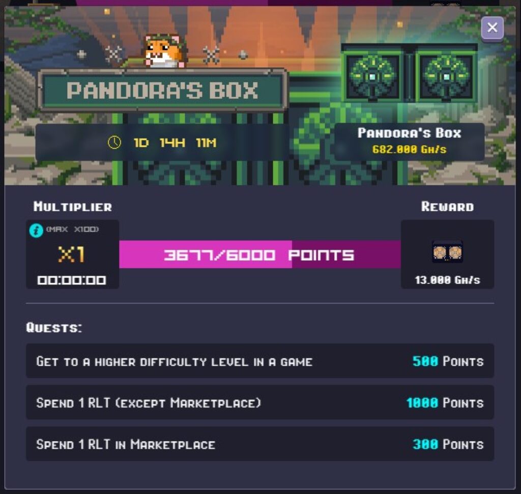 rollercoin progress event pandora s box