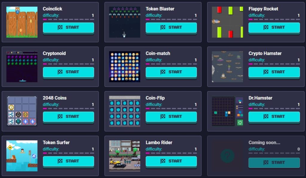 list of mini-games in rollercoin