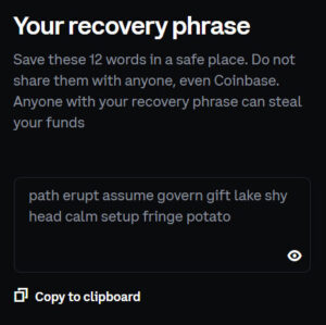 coinbase recovery phrase example