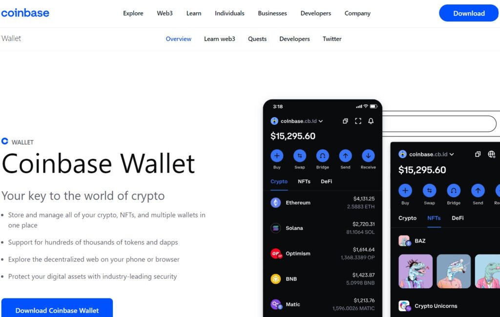 coinbase wallet landing page
