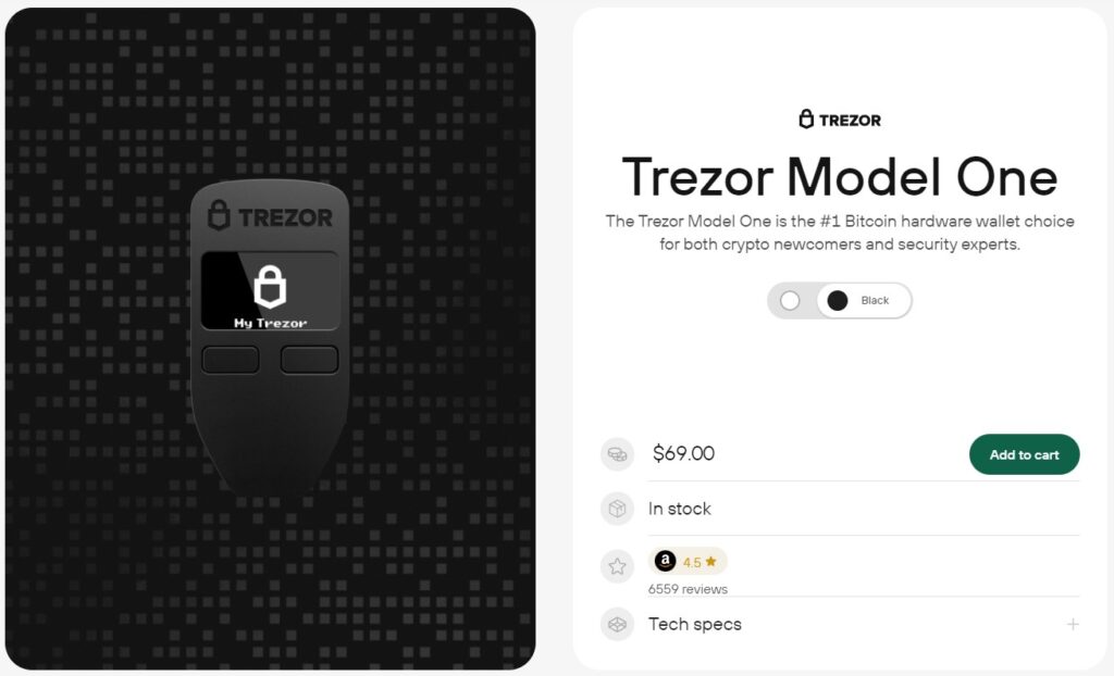 trezor model one price on the official shop