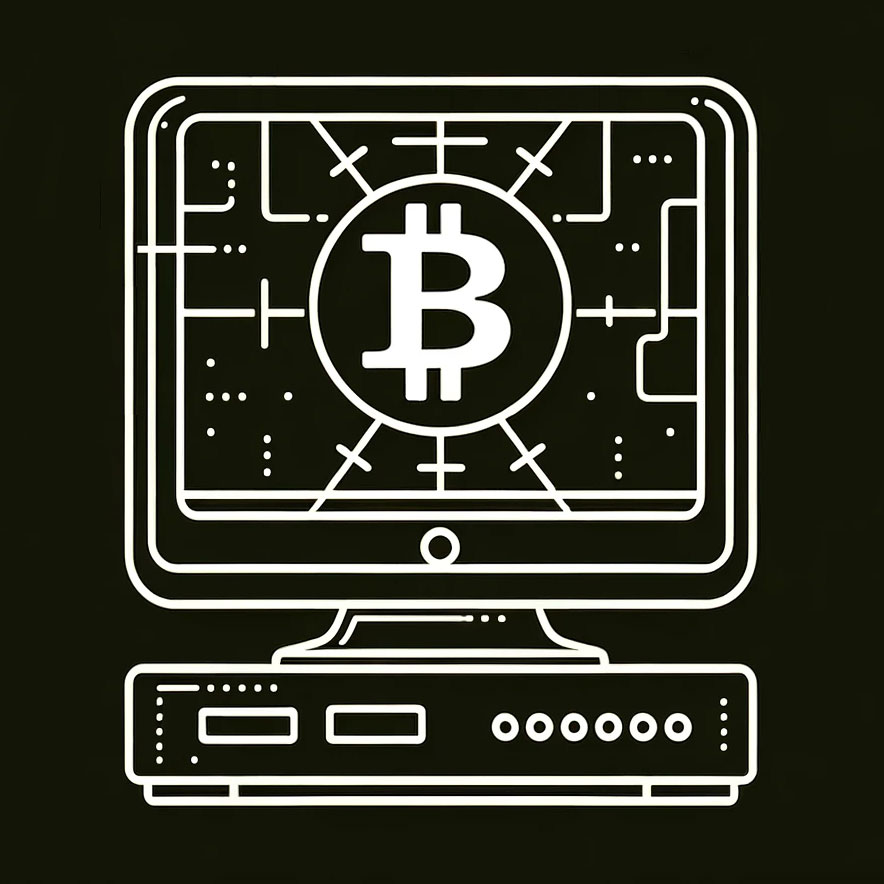 line drawn illustration of a bitcoin node computer