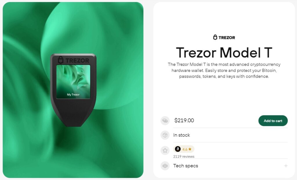 trezor model t price on the official shop
