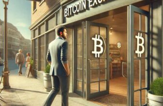 person entering a bitcoin exchange to buy coins